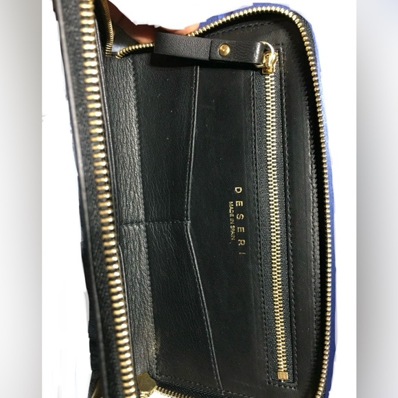 DESERI Black Leather and Gold Handware Paris Wristlet Clutch Paris Hand Painted - Picture 15 of 16